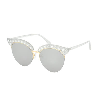 Vintage Cat-Eye Sunglasses with Pearl Accents and Gradient Lens TD10282