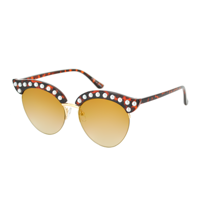 Vintage Cat-Eye Sunglasses with Pearl Accents and Gradient Lens TD10282