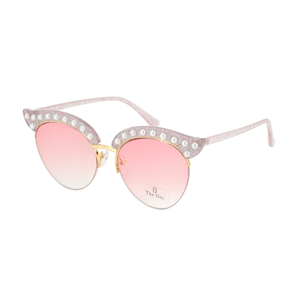 Vintage Cat-Eye Sunglasses with Pearl Accents and Gradient Lens TD10282