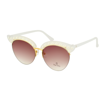 Vintage Cat-Eye Sunglasses with Pearl Accents and Gradient Lens TD10282