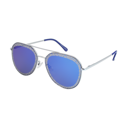 Mosaic Pattern Rim Aviator Sunglasses with Mirrored Color Lenses TD10324