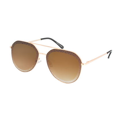 Mosaic Pattern Rim Aviator Sunglasses with Mirrored Color Lenses TD10324