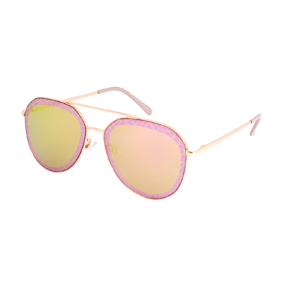 Mosaic Pattern Rim Aviator Sunglasses with Mirrored Color Lenses TD10324