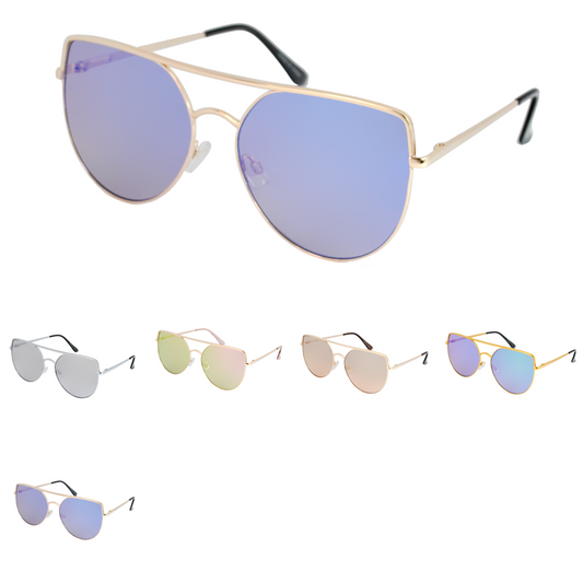Modern Cat-Eye Brow Bar Aviators with Iridescent Mirror Lenses TD10326