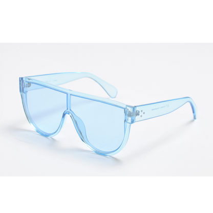 Translucent Flat Shield Sunglasses with Assorted Candy Colors and Studded Temples TD10542-1