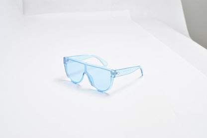 Translucent Flat Shield Sunglasses with Assorted Candy Colors and Studded Temples TD10542-1