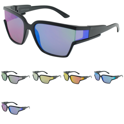 Futuristic Multi-Color Mirror Lens Sunglasses with Wide View Side Panels TD10667
