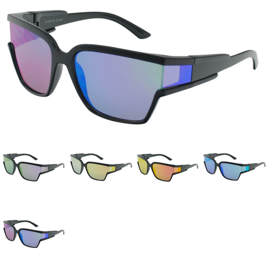 Futuristic Multi-Color Mirror Lens Sunglasses with Wide View Side Panels TD10667