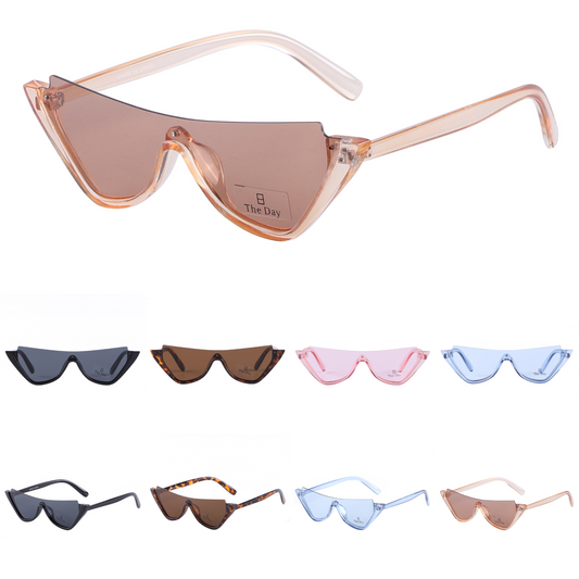 Chic Triangular Cat-Eye Sunglasses with Semi-Rimless Winged Frames TD10757