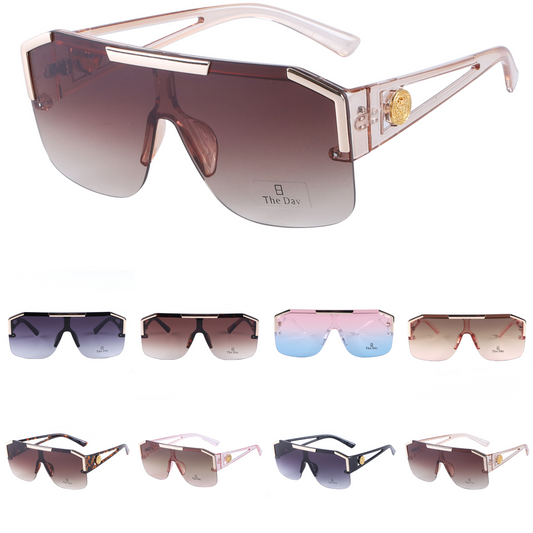 Oversized Semi- Rimless Shield Sunglasses with Gradient Lens and Gold Accent TD10759