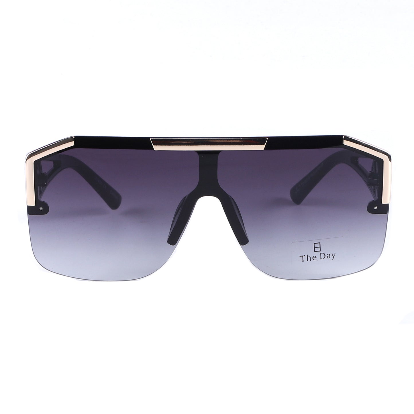 Oversized Semi-Rimless Shield Sunglasses with Gradient Lens and Gold Accent TD10759