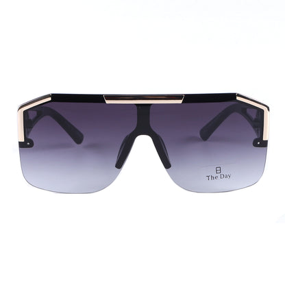 Oversized Semi-Rimless Shield Sunglasses with Gradient Lens and Gold Accent TD10759