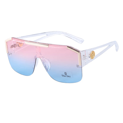Oversized Semi-Rimless Shield Sunglasses with Gradient Lens and Gold Accent TD10759