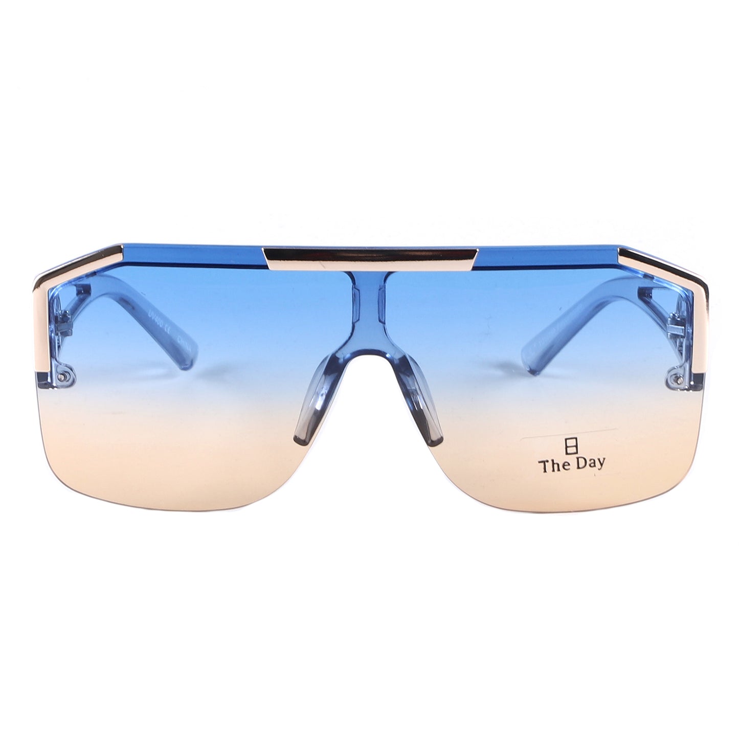 Oversized Semi-Rimless Shield Sunglasses with Gradient Lens and Gold Accent TD10759