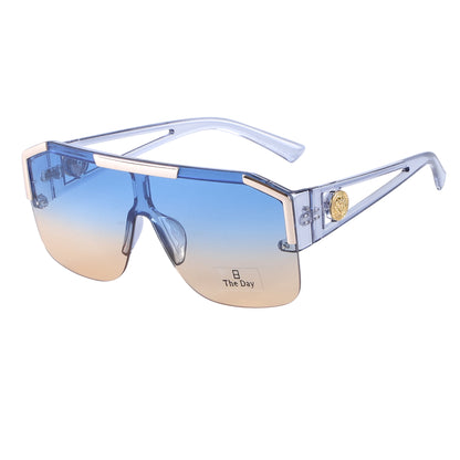 Oversized Semi-Rimless Shield Sunglasses with Gradient Lens and Gold Accent TD10759