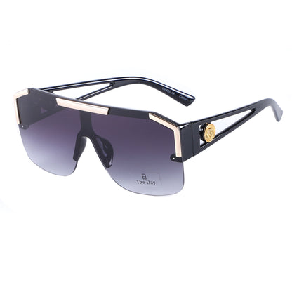 Oversized Semi-Rimless Shield Sunglasses with Gradient Lens and Gold Accent TD10759