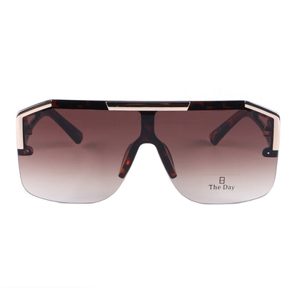 Oversized Semi-Rimless Shield Sunglasses with Gradient Lens and Gold Accent TD10759