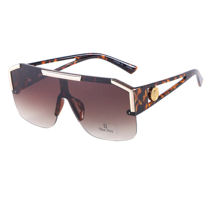 Oversized Semi-Rimless Shield Sunglasses with Gradient Lens and Gold Accent TD10759