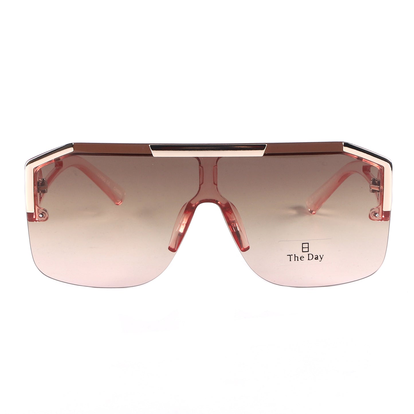 Oversized Semi-Rimless Shield Sunglasses with Gradient Lens and Gold Accent TD10759