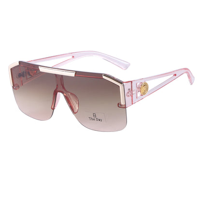 Oversized Semi-Rimless Shield Sunglasses with Gradient Lens and Gold Accent TD10759