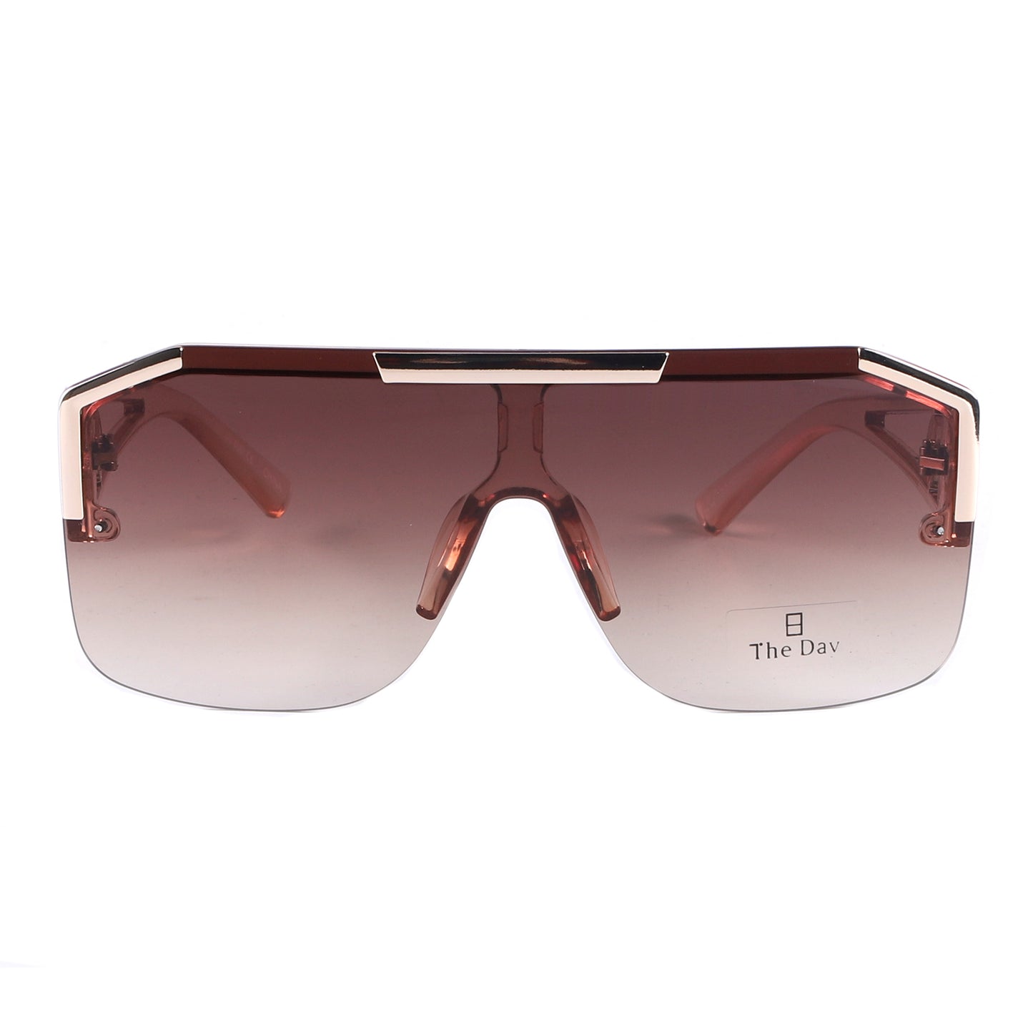 Oversized Semi-Rimless Shield Sunglasses with Gradient Lens and Gold Accent TD10759