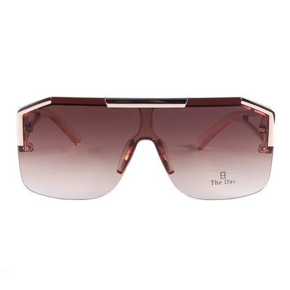 Oversized Semi-Rimless Shield Sunglasses with Gradient Lens and Gold Accent TD10759