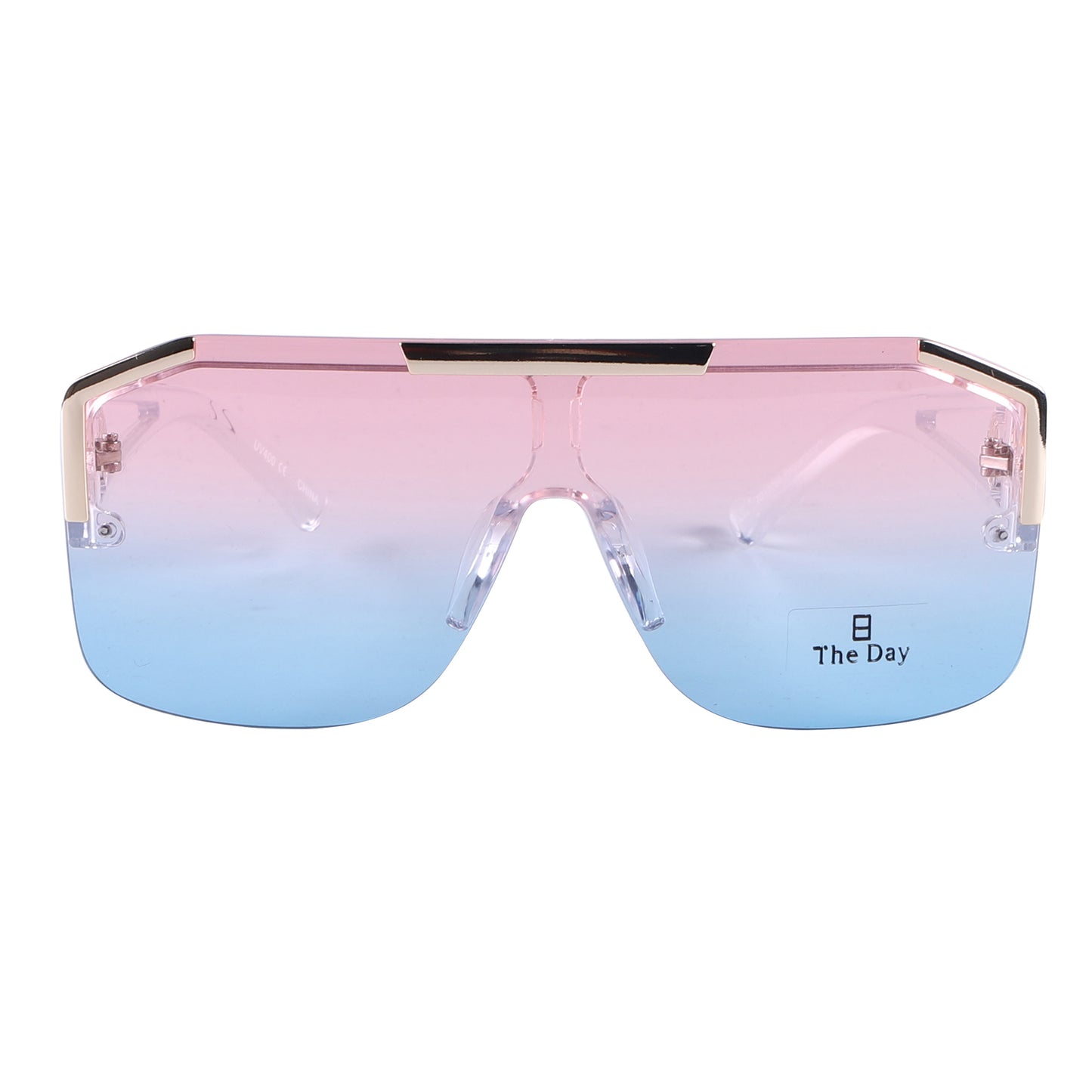 Oversized Semi-Rimless Shield Sunglasses with Gradient Lens and Gold Accent TD10759