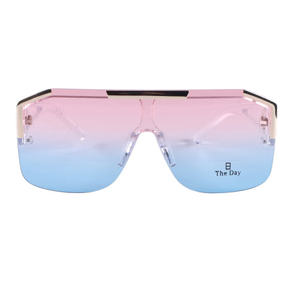 Oversized Semi-Rimless Shield Sunglasses with Gradient Lens and Gold Accent TD10759