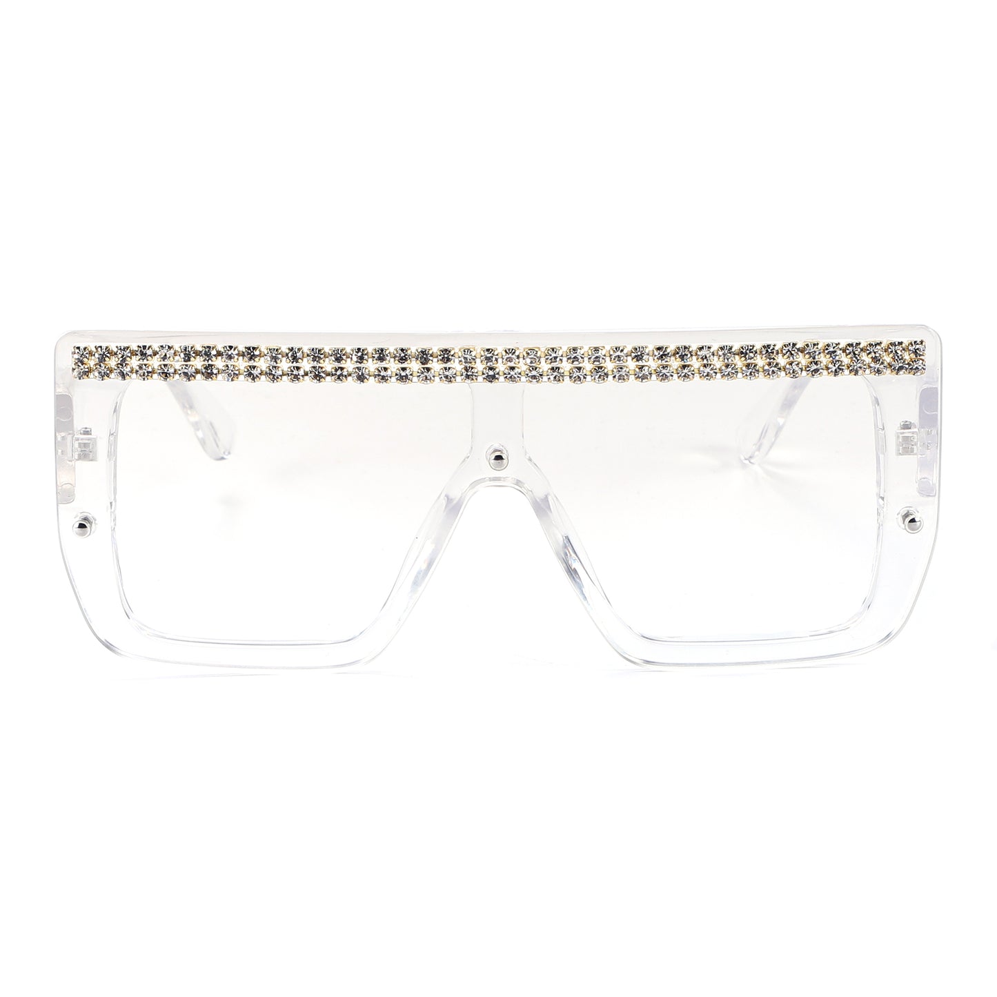 Oversized Square Flat Top Shield Sunglasses with Rhinestone Top Bar TD10816