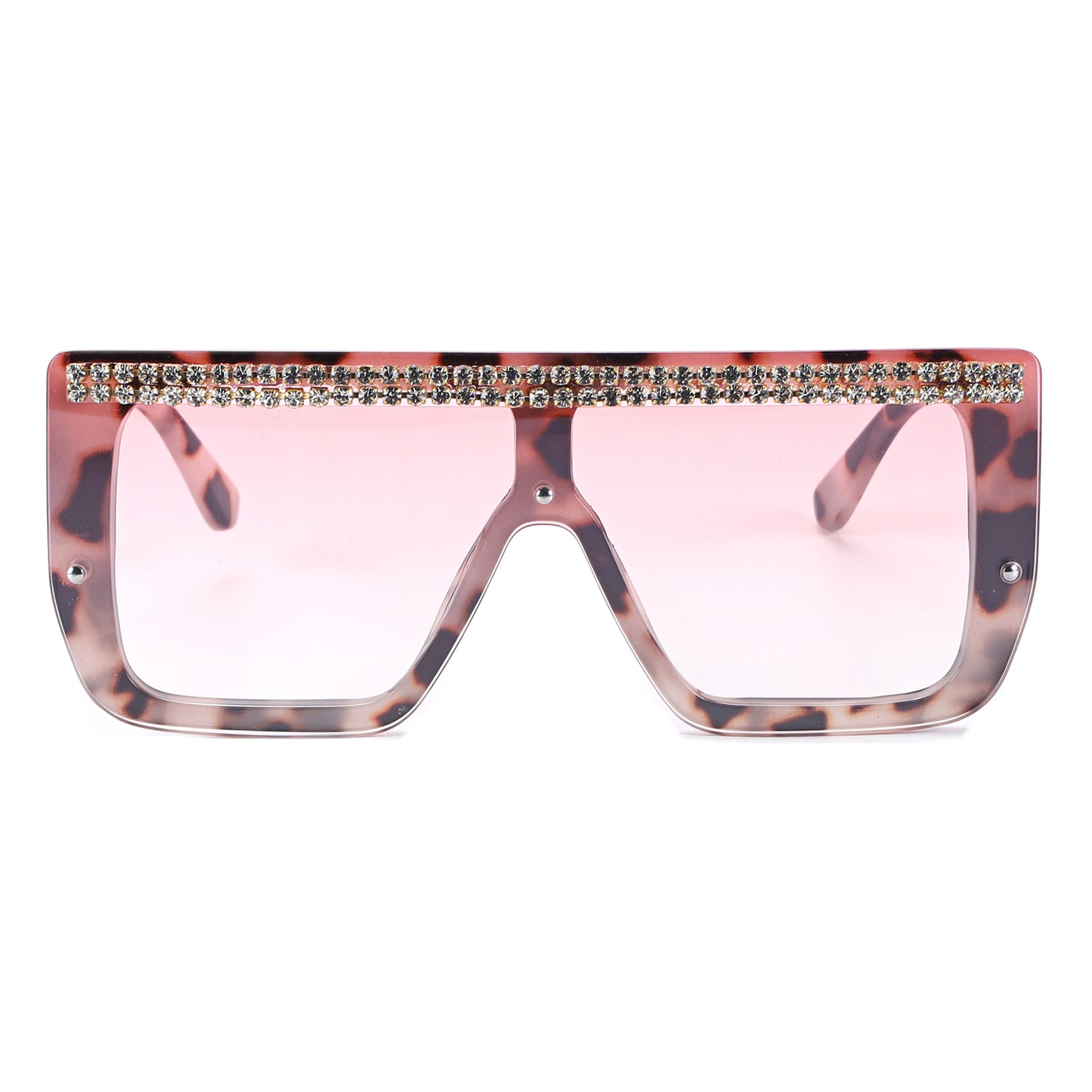 Oversized Square Flat Top Shield Sunglasses with Rhinestone Top Bar TD10816