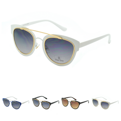 Retro Cat-Eye Aviator Sunglasses with Gold Brow Bar and Gradient Lenses TD1521
