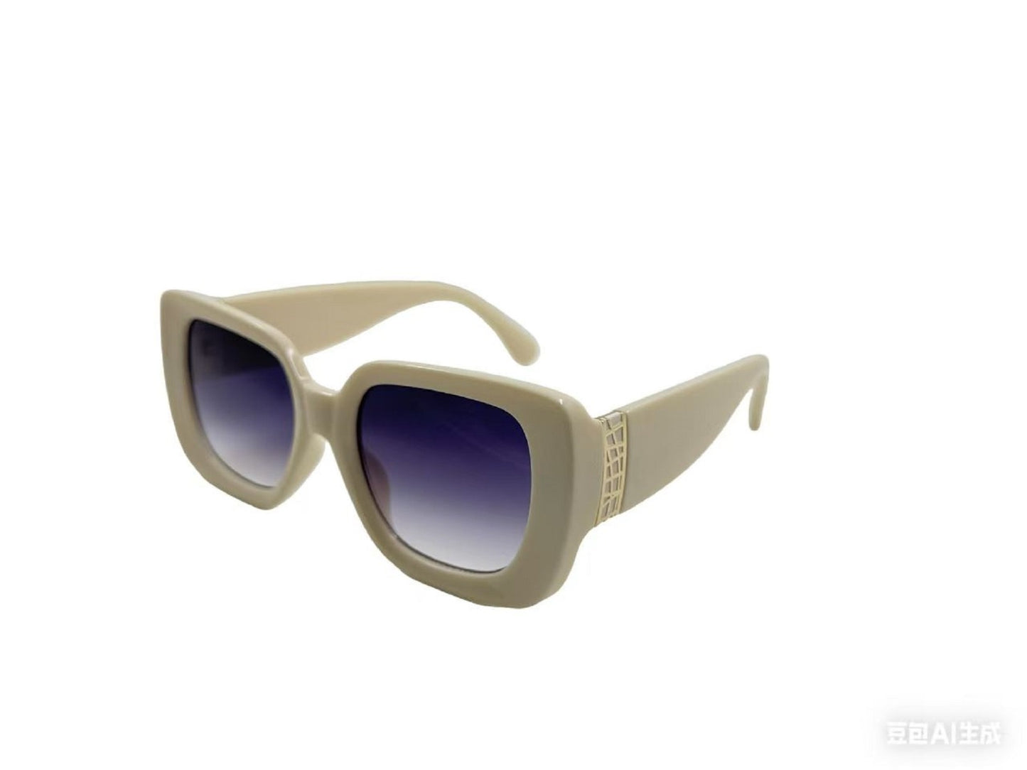 Women's Oversized Square Sunglasses with Wide Temples and Gold Geometric Side Accents P11152