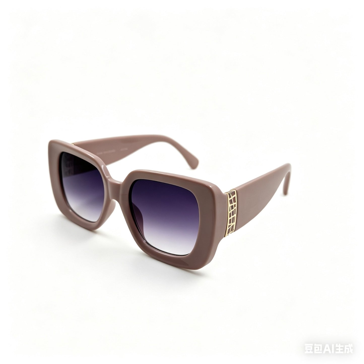 Women's Oversized Square Sunglasses with Wide Temples and Gold Geometric Side Accents P11152