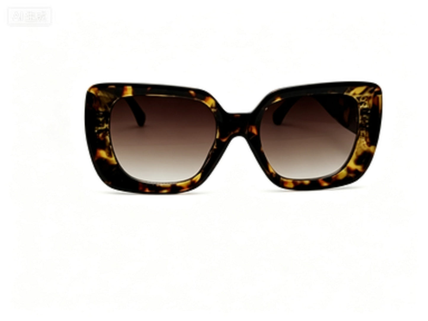 Women's Oversized Square Sunglasses with Wide Temples and Gold Geometric Side Accents P11152