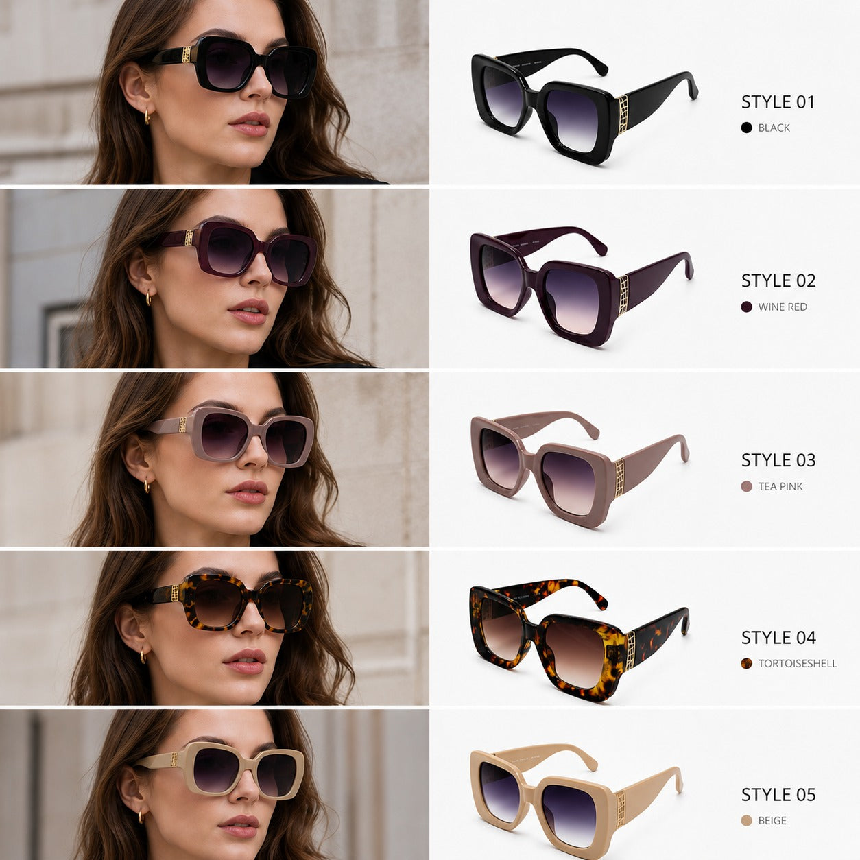 Women's Oversized Square Sunglasses with Wide Temples and Gold Geometric Side Accents P11152