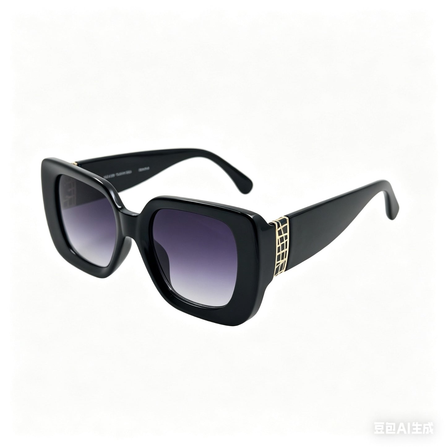 Women's Oversized Square Sunglasses with Wide Temples and Gold Geometric Side Accents P11152