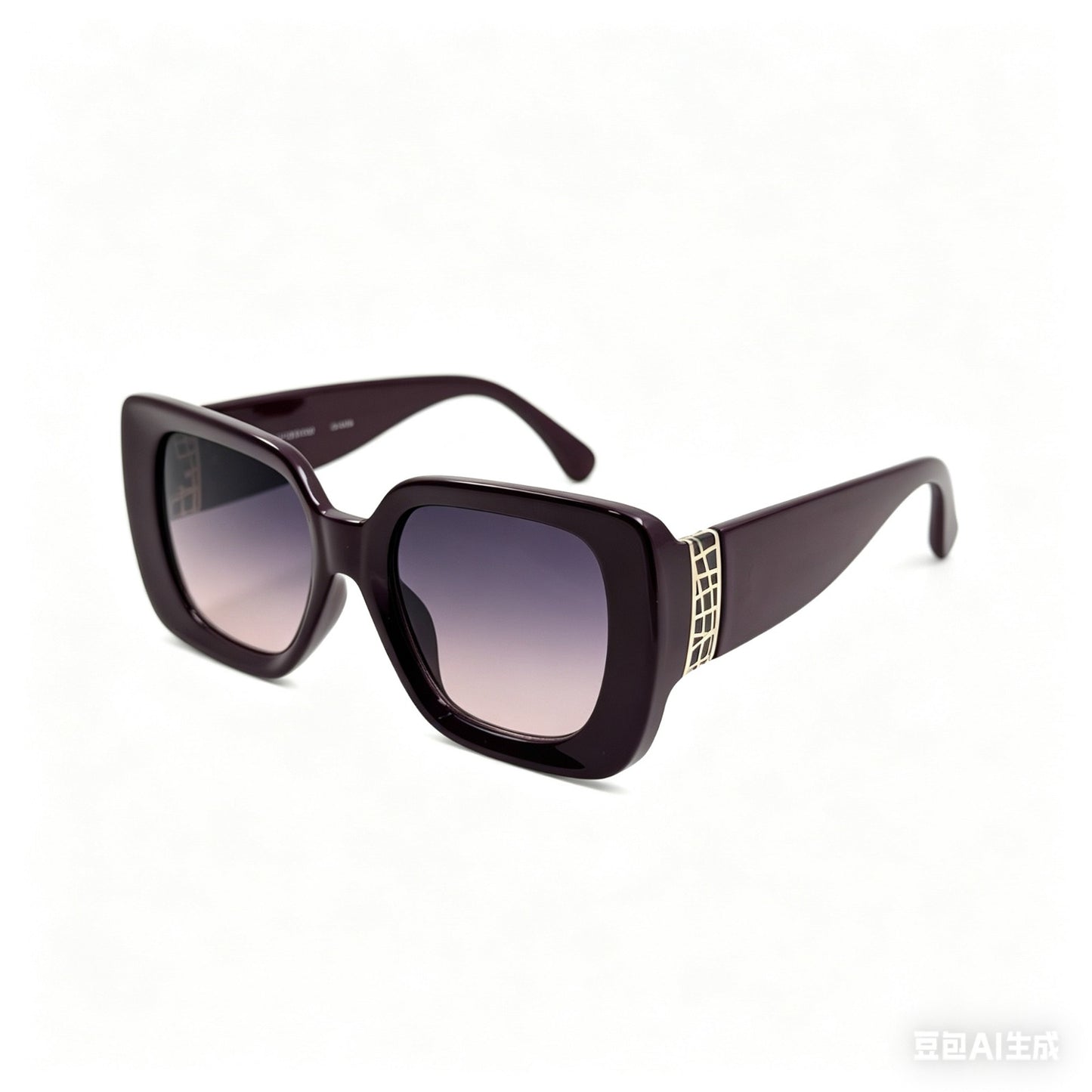 Women's Oversized Square Sunglasses with Wide Temples and Gold Geometric Side Accents P11152