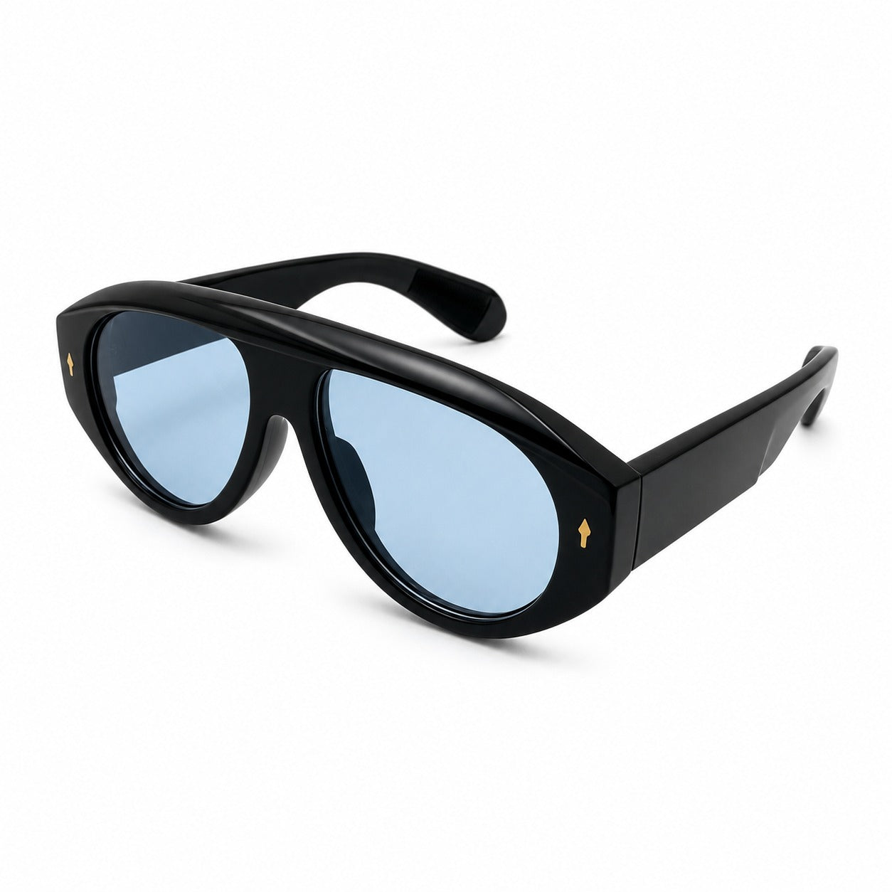 Fashion Bold Shield-Style Sunglasses with Gold Arrow Accent Rivets P11156