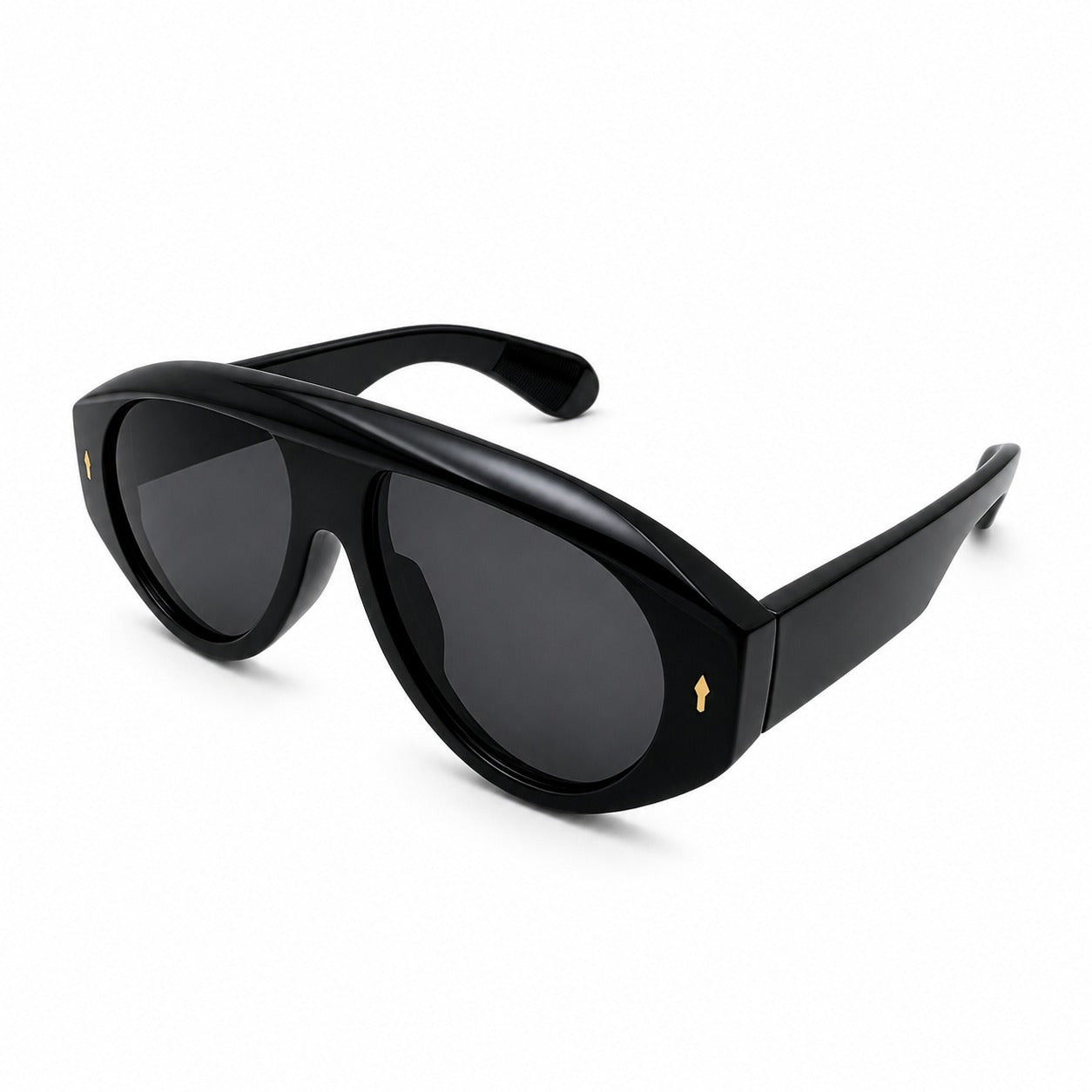 Fashion Bold Shield-Style Sunglasses with Gold Arrow Accent Rivets P11156