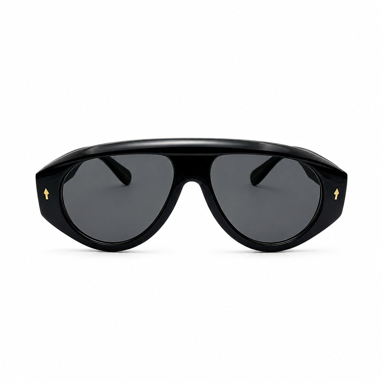 Fashion Bold Shield-Style Sunglasses with Gold Arrow Accent Rivets P11156