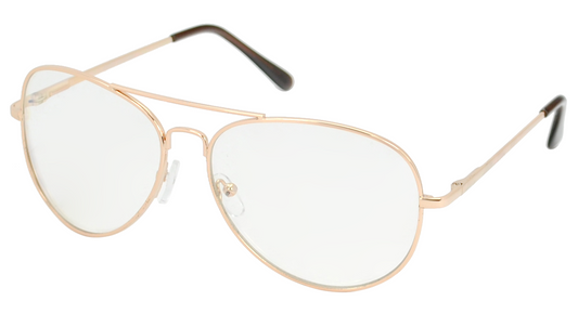 Retro Pilot-Style Eyewear with Clear Lenses and and Sleek Gold Metallic Finish J0791C-Gold