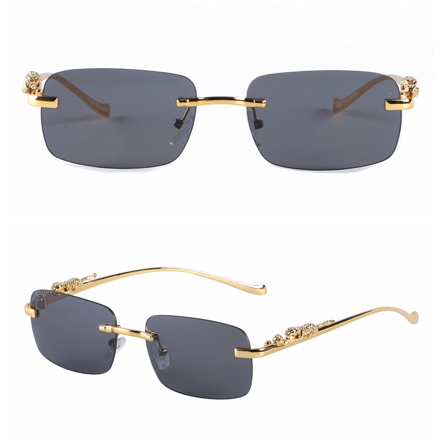 Sleek Rimless Glasses with Panther Temple Motif J10800