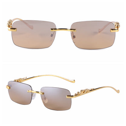 Sleek Rimless Glasses with Panther Temple Motif J10800