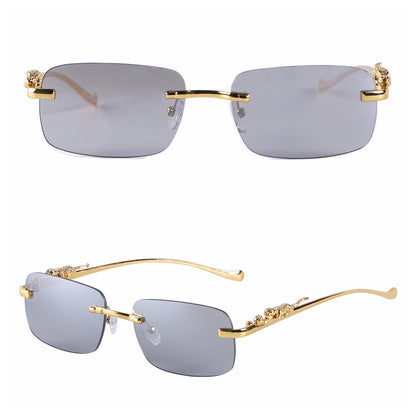 Sleek Rimless Glasses with Panther Temple Motif J10800