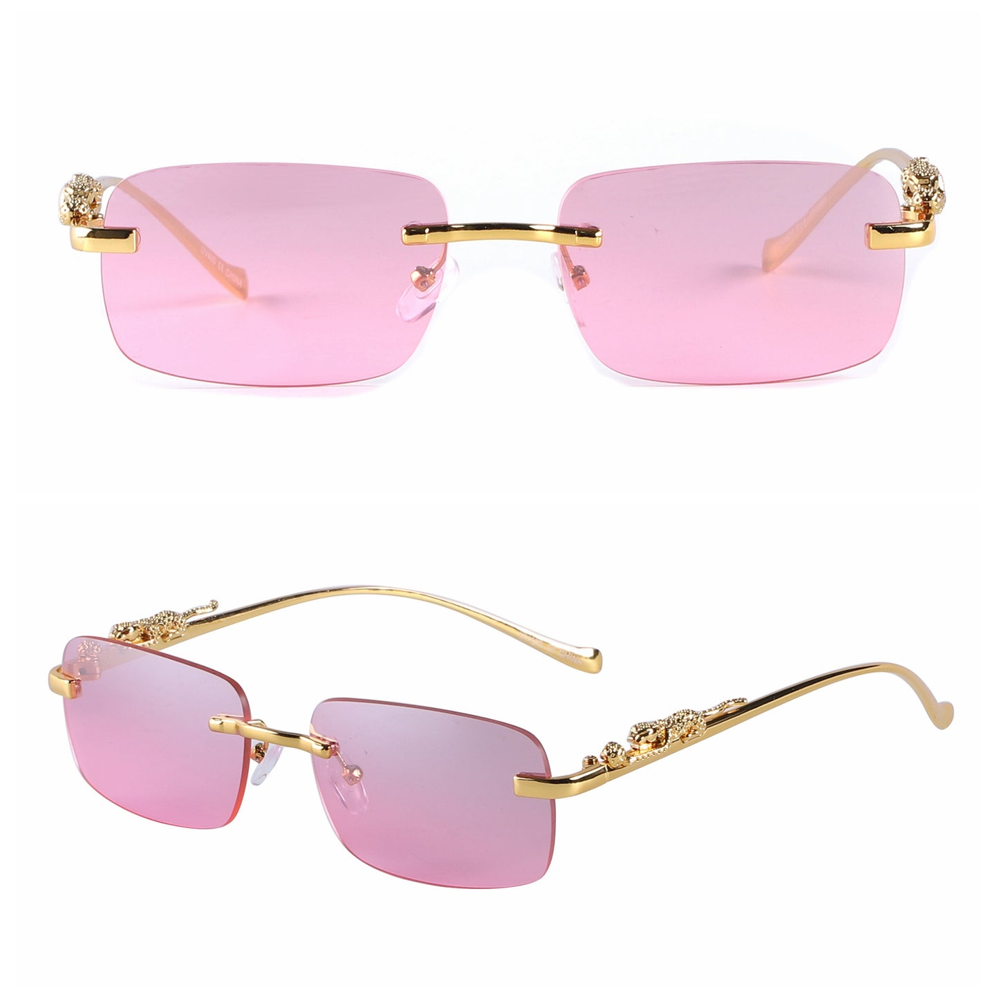 Sleek Rimless Glasses with Panther Temple Motif J10800
