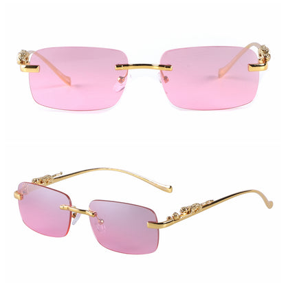 Sleek Rimless Glasses with Panther Temple Motif J10800