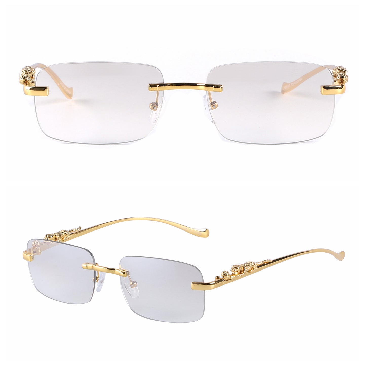 Sleek Rimless Glasses with Panther Temple Motif J10800