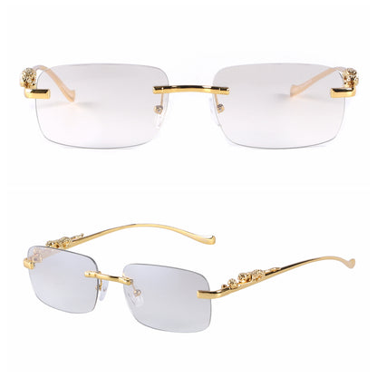 Sleek Rimless Glasses with Panther Temple Motif J10800