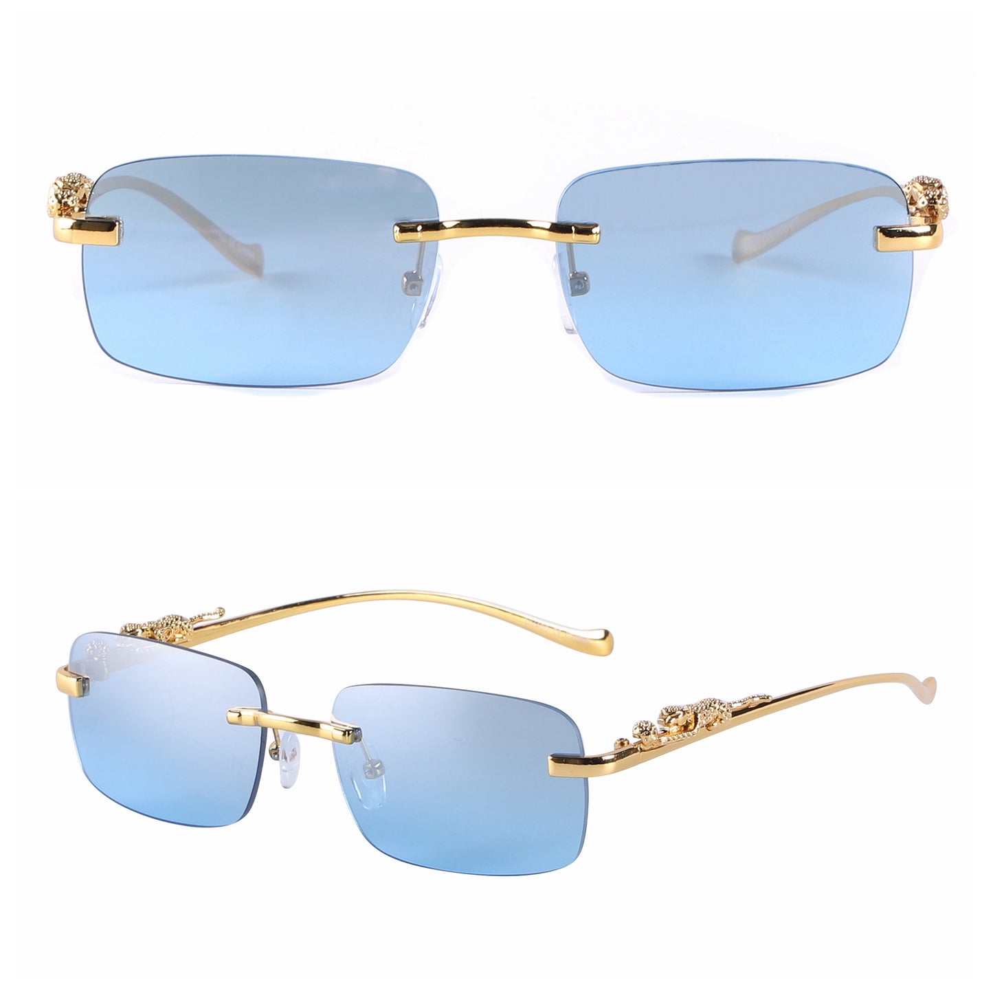 Sleek Rimless Glasses with Panther Temple Motif J10800