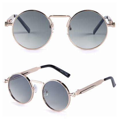 Vintage Round Metal Sunglasses with Signature Coil Temple Detail J10913